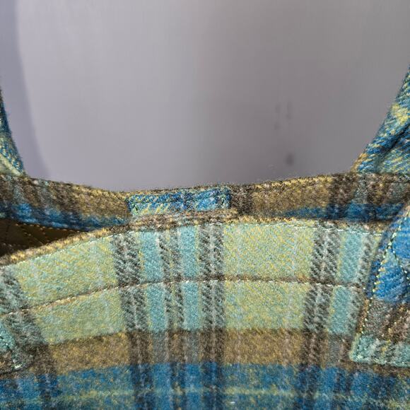 Sandro Paris Wool Tartan Plaid Large Tote Blue Green Snap Top Handle Bag NWT - Picture 7 of 13